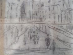 CIRCLE OF LAURENCE STEPHEN LOWRY (1887-1976). Industrial town scene with figures, bears signature