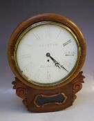 A MAHOGANY CASED SINGLE FUSEE WALLCLOCK, the enamel dial with later painted numerals, key and