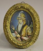 (XIX). Indian school, oval portrait miniature of a Sultan with bow and arrow, unsigned, mixed