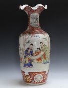A LARGE CHINESE FRILL TOPPED VASE, decorated with typical scenes, H 64 cm