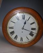 A 19TH CENTURY OAK CASED CIRCULAR WALLCLOCK, the enamel face with Roman numerals, Dia. 48 cm