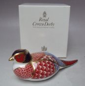 A ROYAL CROWN DERBY 'PHEASANT' PAPERWEIGHT, gold stopper, boxed