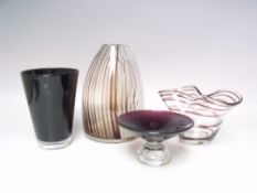 FOUR ITEMS OF STUDIO ART GLASS, to include a Broste design of Sweden wavy edge bowl, tallest H 20 cm