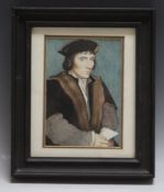 (XX). Portrait study of Sir John Godsalve after HOLBEIN, see verso, unsigned, watercolour, framed