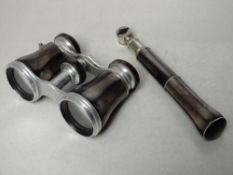 A PAIR OF ABALONE OPERA GLASSES BY NEGRETTI AND ZAMBIA, with detachable extending handle, leather