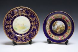 A HIGHLY JEWELLED ROYAL DOULTON CABINET PLATE - BARNARD CASTLE, Dia 27 cm, together with a damaged