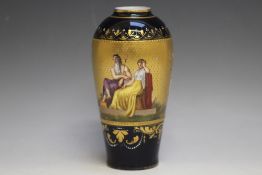 A VIENNA STYLE GILT COBALT BLUE VASE, decorated with neo classical scenes, beehive mark to base,