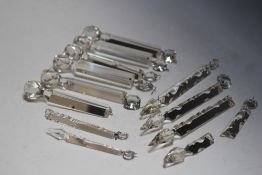 A SMALL SELECTION OF GLASS LUSTRE DROPPER SPARES, A/F, longest approx 22 cm
