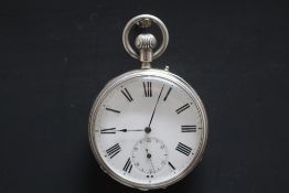 A SILVER OPEN FACED MANUAL WIND POCKET WATCH, Dia 5.25 cm
