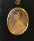 (XIX). Oval portrait miniature of a young lady, unsigned, watercolour on paper, framed and glazed,