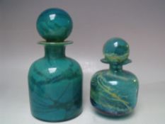 TWO MDINA STUDIO GLASS DECANTERS / PERFUME BOTTLES, complete with stoppers, both signed to base,