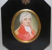 (XIX-XX). Oval portrait miniature of a gentleman in military dress and white stock, unsigned, framed