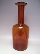 OTTO BRAUER - KASTRUP HOLMEGAARD GULVVASE ( GUL VASE) - AN AMBER DANISH STUDIO / ART GLASS BOTTLE
