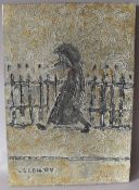 CIRCLE OF LAURENCE STEPHEN LOWRY (1887-1976). Street scene with figure by railings, bears