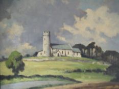 HUGH BOYCOTT BROWN (1909-1990). Modern British school, wooded landscape with church, signed lower