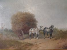 (XIX-XX). British school, rural landscape with hay cart, horses and figure and approaching storm,