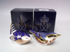 A ROYAL CROWN DERBY IMARI 'WREN' PAPERWEIGHT, together with another Imari pattern bird