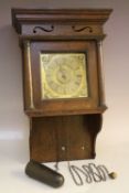 A GEORGIAN OAK CASED HOODED WALL CLOCK, with 30 hour movement, single steel hand and inner brass