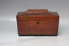 A LATE 19TH / EARLY 20TH CENTURY SARCOPHAGUS SHAPED TEA CADDY, with two tea compartments and