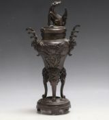 A LIDDED CHINESE BRONZE CENSOR, H 30 cm