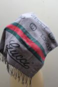 A LADIES TONAL GREY GUCCI SCARF, fringe detail to ends L 124 cm, W 68 cm