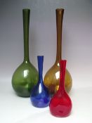 ARTHUR PERCY FOR GULLASKRUF - FOUR COLOURED SWEDISH ART GLASS VASES, comprising two large onion