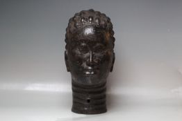 VINTAGE BRONZE BENIN HEAD, finished in black H 41 cm