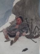 STUDY OF A DRUNKEN SCOTSMAN WITH BAGPIPES 'SILENT NIGHT', signed with monogram middle right and