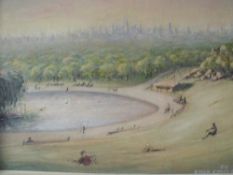 BRYAN COOPER (XX). New York skyline viewed from central Park, with numerous figures, signed and