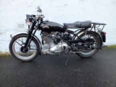 A 1949 VINCENT COMET 500 HISTORIC MOTORCYCLE 'YFO 277', having black painted coachwork and