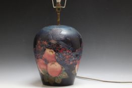 A LARGE MOORCROFT FINCHES PATTERN TABLE LAMP, Height to top of fitting 43 cm