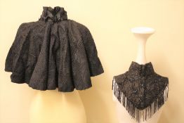 A VICTORIAN DECORATIVE FRINGED COLLAR WITH EXTENSIVE JET BEADWORK EMBELLISHMENT, together with a