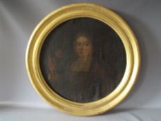 (XVII-XVIII). Circular portrait study of a cleric holding a rose, unsigned, oil on canvas, laid on