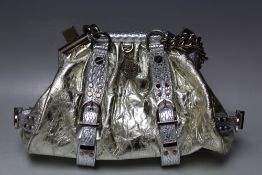 A VERSACE VINTAGE STYLE TWO TONE METALLIC HANDBAG, double chain link handles, twin magnetic clip