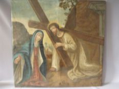 (XVIII). A study of one of the stations the cross with Jesus and Mary, unsigned, oil on canvas,