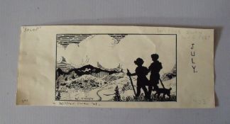 SCHOOL OF WILFRED OWEN (1893-1918). Two children and dog in a mountainous landscape 'Salop', bears