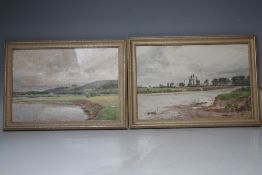 (XIX-XX). A pair of indistinctly signed wooded river landscapes with cattle, figures and buildings