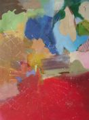 (XX). Abstract composition, indistinctly signed lower right, oil on canvas, framed, 54 x 44 cm