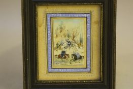 (XIX). Eastern school, miniature on ivory of a battle scene, indistinctly signed middle to lower