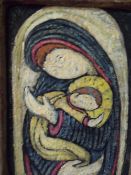 CLAVE (XX). Modernist study of the Madonna and child, signed upper right, oil on board, framed, 19 x