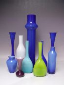 TEN SWEDISH CASED GLASS VASES, to include examples by Elme Glasbruk. some still with generic 