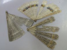 TWO ANTIQUE CARVED BONE / IVORY BRISE FANS FOR RESTORATION, longest L 19 cm