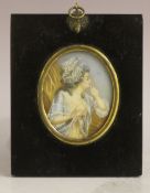 J.K (XIX-XX). French school, oval portrait miniature of a lady with left breast exposed, signed