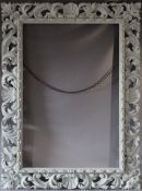 A LATE 18TH CENTURY CARVED LIMEWOOD FLORENTINE PICTURE FRAME, frame W 16 cm, frame rebate 111 x 75