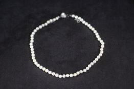 A SET OF INDIVIDUALLY KNOTTED PEARLS ON AND 18 CARAT WHITE GOLD CLASP, L 40 cm