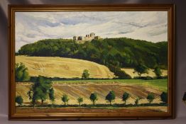 JOHN THIRLWALL. Extensive impressionist wooded landscape with hill top fortified building, signed