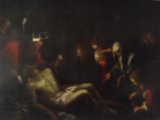 (XVIII). School of BASSANO 'The Descent From The Cross', with worshipers, unsigned, oil on canvas,