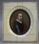 PASCH (XX). An oval portrait miniature on ivorine of a bearded man in armored military dress, signed