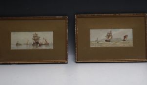 FREDERICK JAMES ALDRIDGE (1850-1933). Pair of stormy coastal scene with sailing vessels, signed