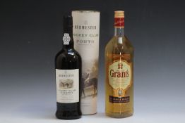 1 BOTTLE OF BURMESTER 'JOCKEY CLUB' PORT WINE, together with 1 litre bottle of Grant's family